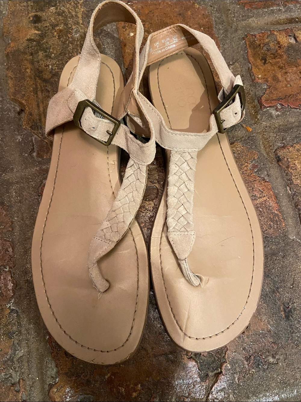 Beige Braided T-Strap Women's Sandals - Comfortable Everyday Wear